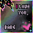 pixelated icons featuring 'I LOVE YOU,' text, a pink heart, and 'BABE' with rainbow borders and black starry corners