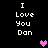 Pixelated text "I Love You Don" repeated twice on black background with pink and purple heart icons.