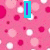 A static image with four distinct sections: top-left pink polka dots, top-right glittery pink background, bottom-left circular patterns on light pink, and a gray rectangle in the bottom-right.