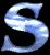 Three vertical display a single stylized letter S with blue and white cloud-like texture on black background, showing progressive cropping from left to right