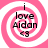Four identical pink and white spiral-patterned icons with black text reading 'i love Aidan <3' arranged in a