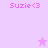 Pixelated pink text "Suzie<3" appears on four distinct pastel backgrounds with a small star icon in two positions.
