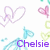 Pixelated icon with multiple heart shapes and a name in purple text, featuring pastel colors and a decorative design.