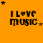 Orange background with black text "I LOVE MUSIC" and star symbols in various positions