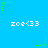 Blue background with repeated white text 'zoe<33' and green star-shaped pixel art elements scattered across the image.