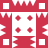 Red and white pixelated icon with four red crosses on a central white square, bordered by jagged red shapes and corner squares.
