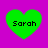 Four green heart shapes on a purple background, each containing the text 'Sarah' in black pixelated font.