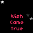 Black background with scattered white and gray stars, repeated red text "Wish Came True" in three , and a solid gray rectangle in the bottom-right corner