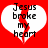Red background with two white heart shapes, each containing black text reading "Jesus broke my heart" and a red diagonal line through the center.