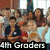 Group of children and adults in a classroom setting with text overlay reading '4th Graders' on the left side.