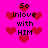 Pixelated text on bright pink background with red heart shapes, displaying 'So inlove with HIM' repeated across the image.