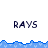 Pixelated blue wave border with repeated 'RAYS' text above and below, partially obscured by a gray overlay on the right side.