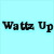 Green cartoon dragon head with horns and sunglasses on light blue background, text 'Wattz Up' in pixelated font.