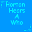Blue background with repeated light blue text 'Horton Hears A Who' and small star symbols in a pattern