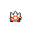 Two pixelated red and white turtle-like creatures with black outlines on a gray background, each in distinct poses.