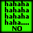 Green background with black text repeating 'hahaha' four times, followed by 'haha....' and 'NO' in larger font, displayed in a of four identical