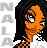 Pixel art contact sheet of a cartoon character with orange skin and black hair in three frames showing slight facial expression changes, each frame featuring vertical "NALA" text on the left side.