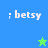 ; betsy text appears in white pixelated font on blue and green backgrounds with a star symbol changing color between frames.