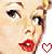 Pixelated close-up of a woman's face with red lips and a small heart symbol in the corner, rendered as a static AIM buddy icon.