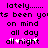 A 48x48 pixel animated buddy icon with a bright pink background displaying repeated text and heart symbols in black, white, and light purple pixels.