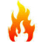 Pixelated flame icon with gradient colors transitioning from red at the base to yellow at the top, set against a white background.