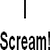 Pixelated text and a single ice cream cone icon with 'Scream! We all Scream!' in black, 'Scream For' in red above the cone, and 'Ice cream!' below it.