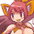 Pixelated anime-style character with pink hair, large eyes, and orange fox ears against a white background.