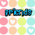 Pixelated of six distinct buddy icons with text and symbols on colorful backgrounds