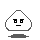 Two pixelated white triangular shapes with black eyes and gray outlines on a light gray background, one with a straight mouth and the other with a smiling mouth showing pink tongue.