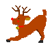 Pixel art reindeer animation with red nose and bell, showing two frame variations of the same pose on gray background.