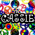 Pixelated animated icon with colorful peace signs, hearts, and circles; text 'CASSIE' and 'PEACE' in blocky font over a white background.