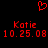 Red pixelated text and symbols on black background: two 'Kotie' names, two '10.25.08' dates, and a red heart symbol above.