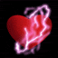 Red heart-shaped icon with pink and white lightning effects animating across its surface against a black background.