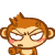 Pixelated cartoon monkey with brown fur, closed eyes, and pink cheeks in two side-by-side poses against white background.