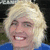blue and gray with yellow text, including a photo of a smiling person with blonde hair on the top-left