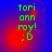 Green text 'tori ann roy! :D' on blue-red gradient background with red circular glow shifting position across frames.