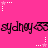 A bright pink background features repeated black text 'sydney' with a stylized heart symbol, surrounded by white and light pink star-shaped pixel clusters that shift position.