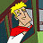 Pixelated cartoon animation frames showing two characters in a vehicle with visible text and color-coded elements.