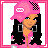 Pixel art contact sheet of a pink-themed animated character with multiple views showing full body, torso, legs, and text elements in a 3x3 grid layout.
