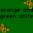 Green background with orange square-based pixel art icons and black text reading 'orange andorange and green unitegreen unite' in two