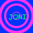 Four identical circular icons with pink concentric rings on a blue background, each containing green text reading JONI.