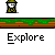 Pixelated character in green uniform and hat stands on brown ground with green grass, repeated three times above and below gray background with 'Explore' text.