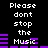 Pixelated text "Please dont stop the Music" repeated with purple audio waveforms on black background, animated waveform changes.