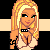 Pixel art contact sheet showing a blonde female character in various poses with text elements and heart symbols on a black background.