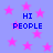 Light blue background with pink stars and repeated 'HI PEOPLE' text in dark blue pixelated font.