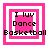 Four pink and white square frames display "I luv Dance Basketball" text with varying inner square patterns.