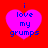 Four identical pink heart-shaped icons with blue text "i love my grumps" on a red background, arranged in a
