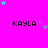 A bright pink background displays the name 'KAYLA' in black pixelated text across three , with scattered green and purple stars