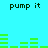Cyan background with green horizontal bars and black text reading "pump it" repeated four times in a pattern