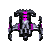 A 4x4 contact sheet of a pixelated animated icon featuring a gray and pink mechanical object in various motion states against a solid gray background.